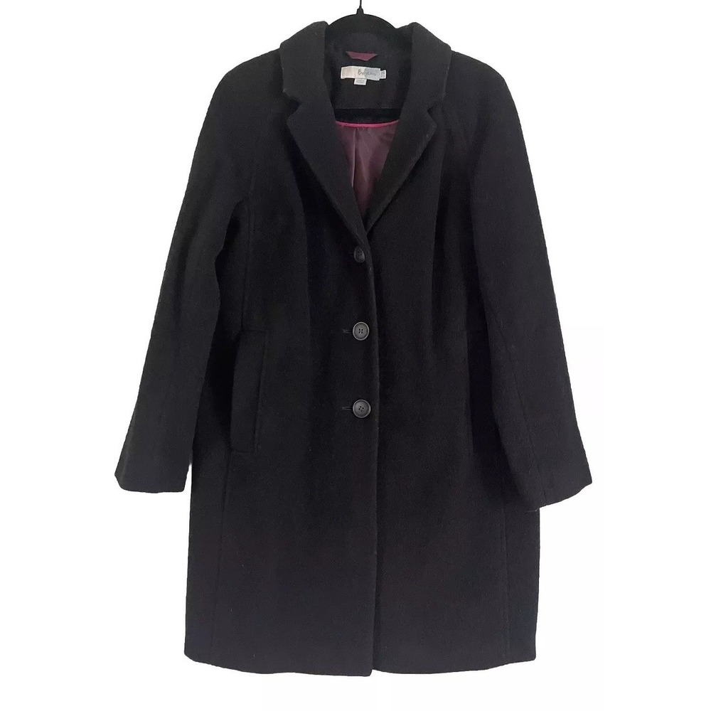 Boden Women's Black Wool Mohair Coat 3 Button Trench Lined Classic Minimalist